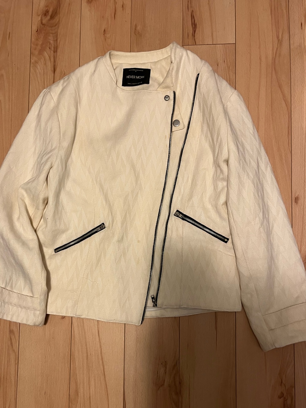 Cream Quilted Moto Blazer with Contrast Zippers